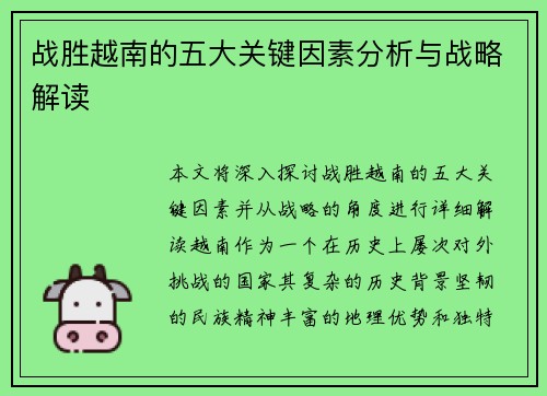 战胜越南的五大关键因素分析与战略解读