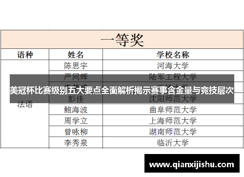 美冠杯比赛级别五大要点全面解析揭示赛事含金量与竞技层次